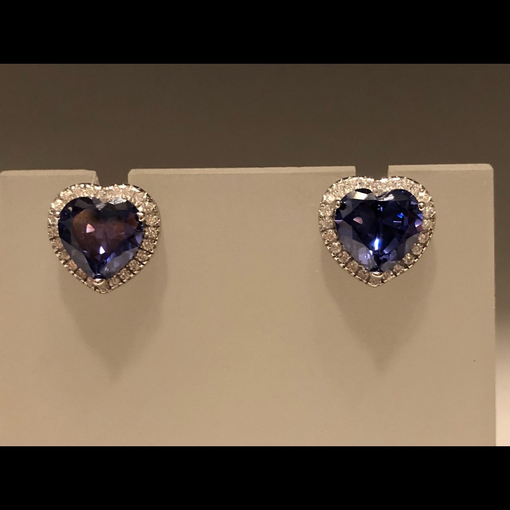 Sterling Silver Tanzanite  CZ Earrings